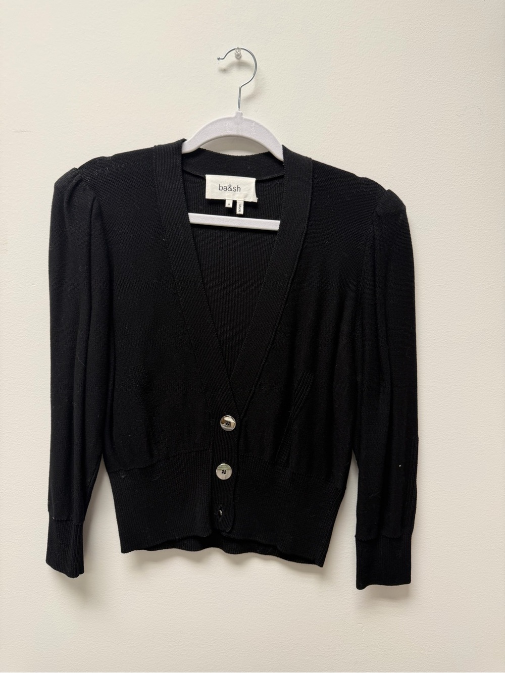 ba&sh Black V-Neck Buttoned Ribbed-Waist Cardigan